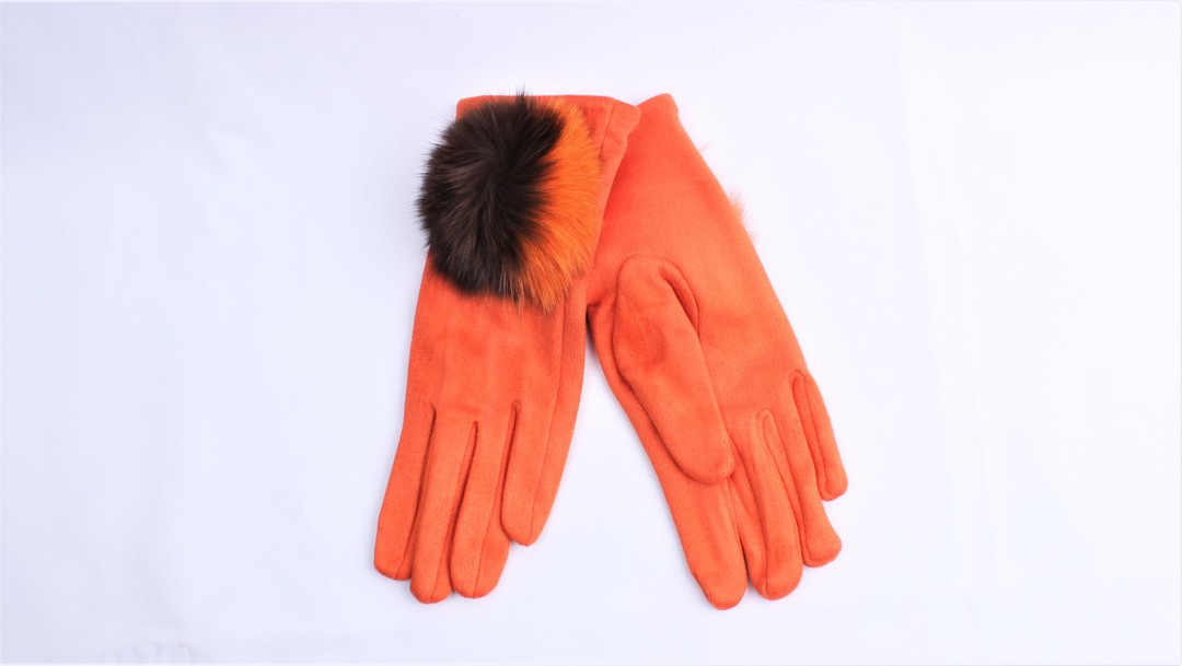 Shackelford faux suede glove with large fur pompom orange Style; S/LK4954 image 0